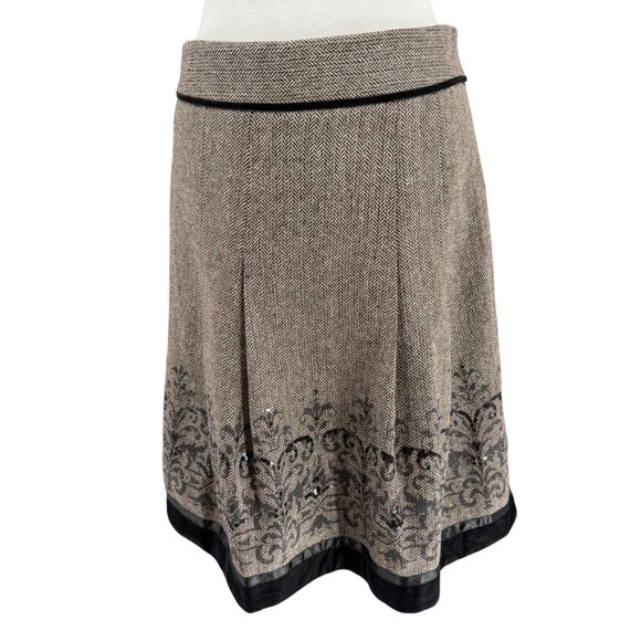 Ann Taylor Loft Petite 6P Wool Blend Herringbone Skirt With Embroidery & Sequin - Picture 1 of 9